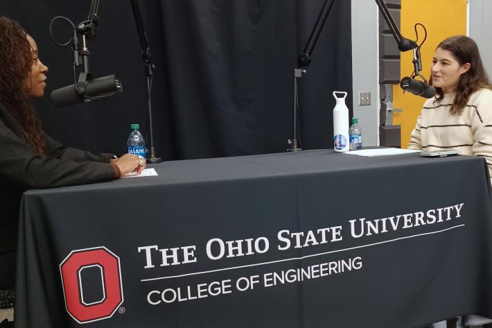 Dean Ayanna Howard and Assistant Professor Kelsea Best at a table with microphones