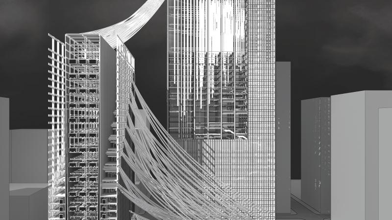 Architectural rendering in black and white