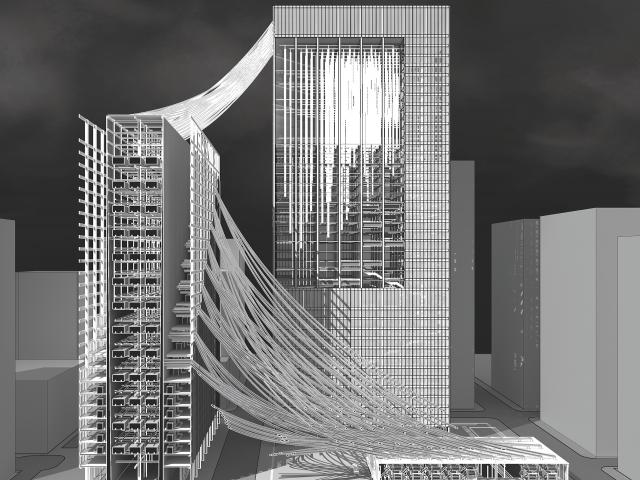 Architectural rendering in black and white