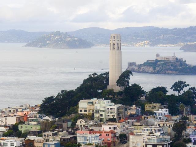 Coit Tower and San Francisco Bay as seen from the Embarcadero