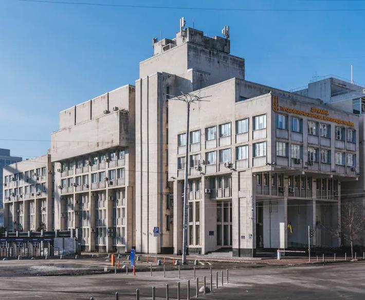 A prime example of brutalist architecture in Kyiv, the State Corporation of Grain was built in the 1980s and “stands proud,” Soloviov says. This building featured on his July Zoom tour. (Dmytro Soloviov)